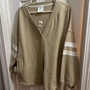 Offline by Aerie Beige V-Neck Cardigan with White Stripes Size Medium